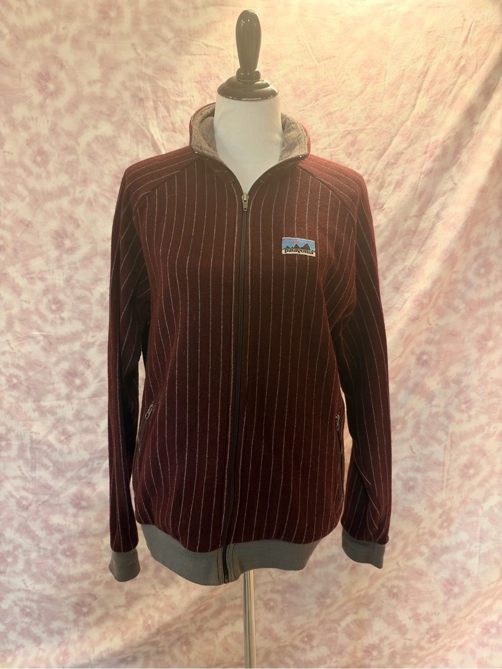 Patagonia Men's Burgundy Pinstripe Zip-Up Sweater